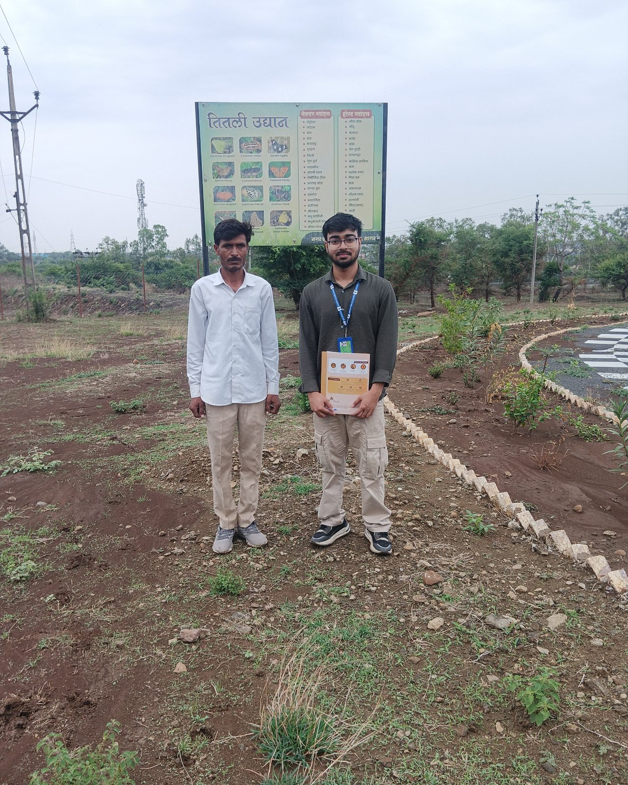 Field documentation from a Nagar Van site visit, with an interpretive garden sign